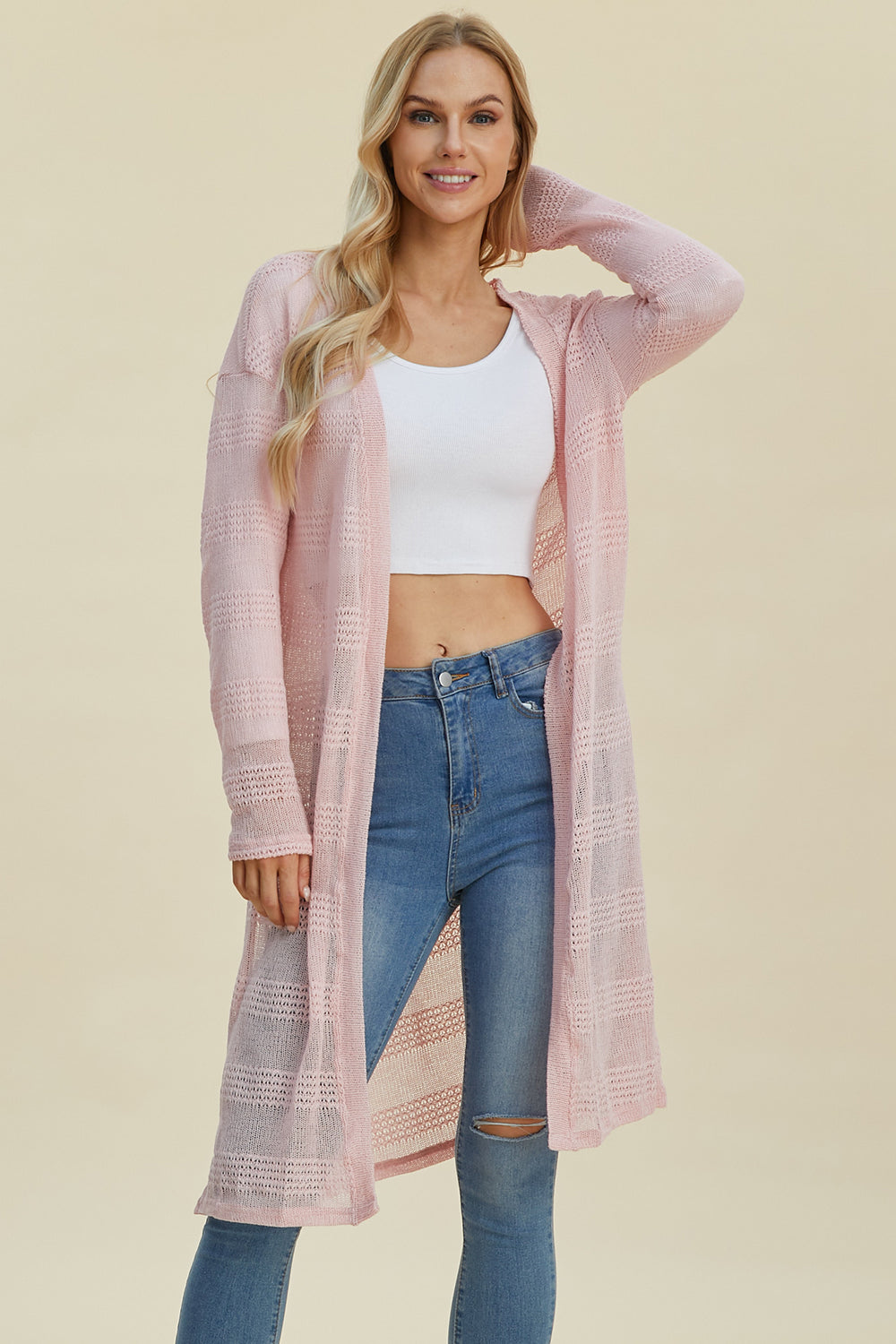 Double Take Full Size Open Front Longline Cardigan Shirt Apparel Clothing Tops Double Take Ship from USA Shirts USA Women Trendsi https://www.cyberehub.com