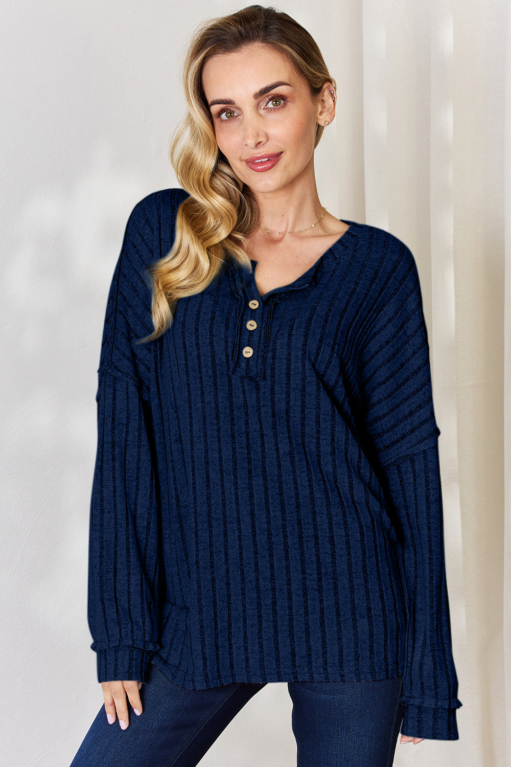 Basic Bae Full Size Ribbed Half Button Long Sleeve T-Shirt Dark Blue Apparel/Tops Basic Bae Ship from USA TikTok Tops Trendsi USPS Walmart Walmart Apparel Trendsi https://www.cyberehub.com