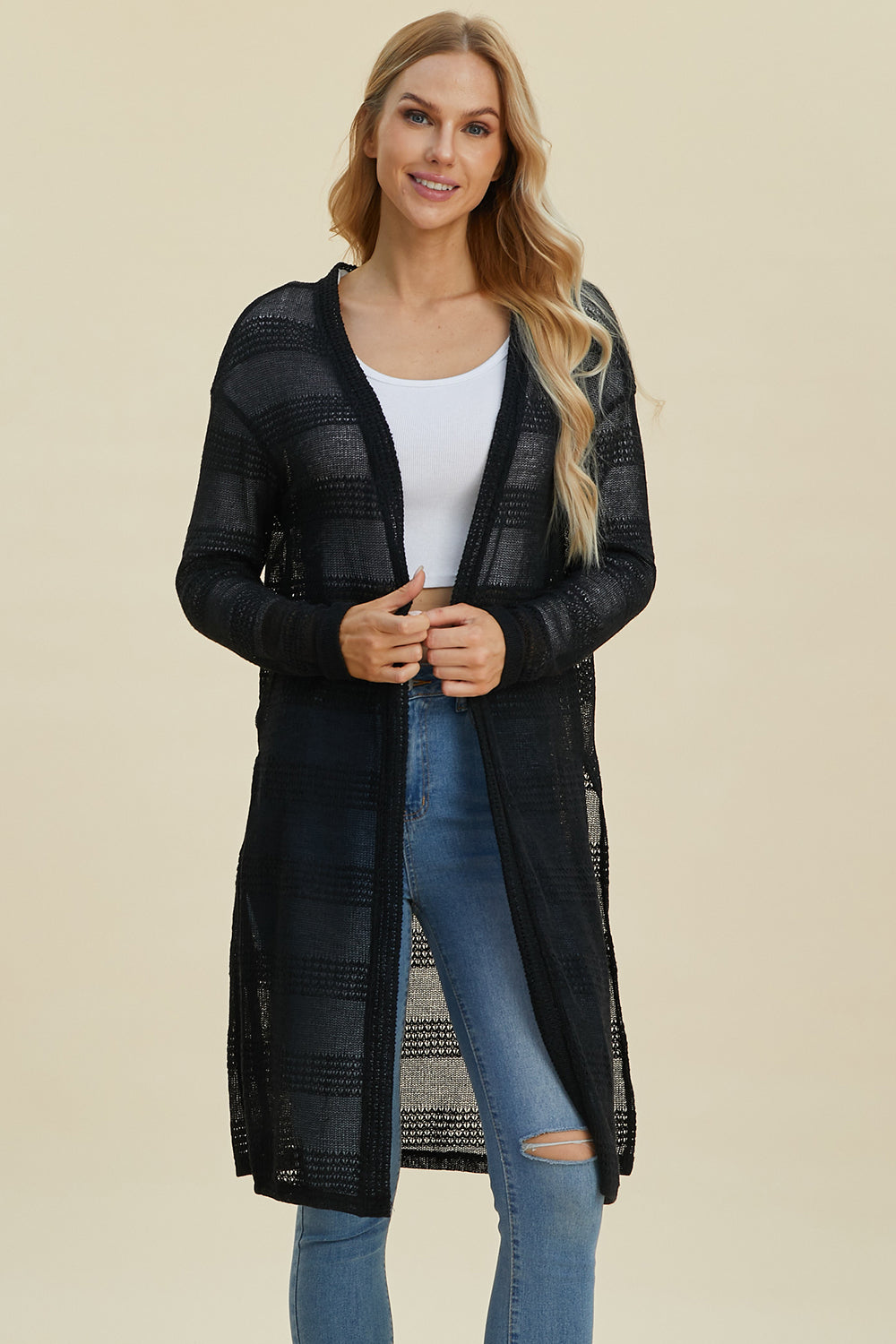Double Take Full Size Open Front Longline Cardigan Black Shirt Apparel Clothing Tops Double Take Ship from USA Shirts USA Women Trendsi https://www.cyberehub.com