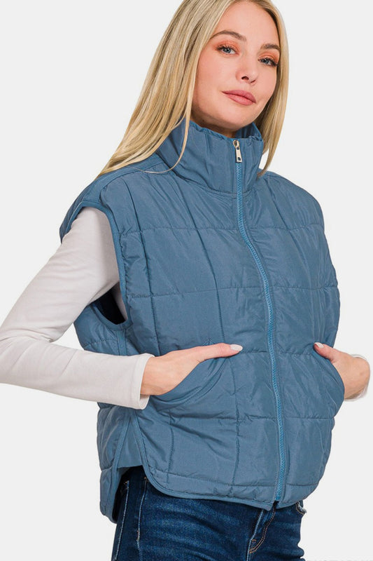 Zenana Zip Up Cropped Puffer Vest with Pockets Tops/Jackets/Sweaters Clothing Tops Ship from USA TikTok Trendsi USPS Walmart Zenana Trendsi https://www.cyberehub.com