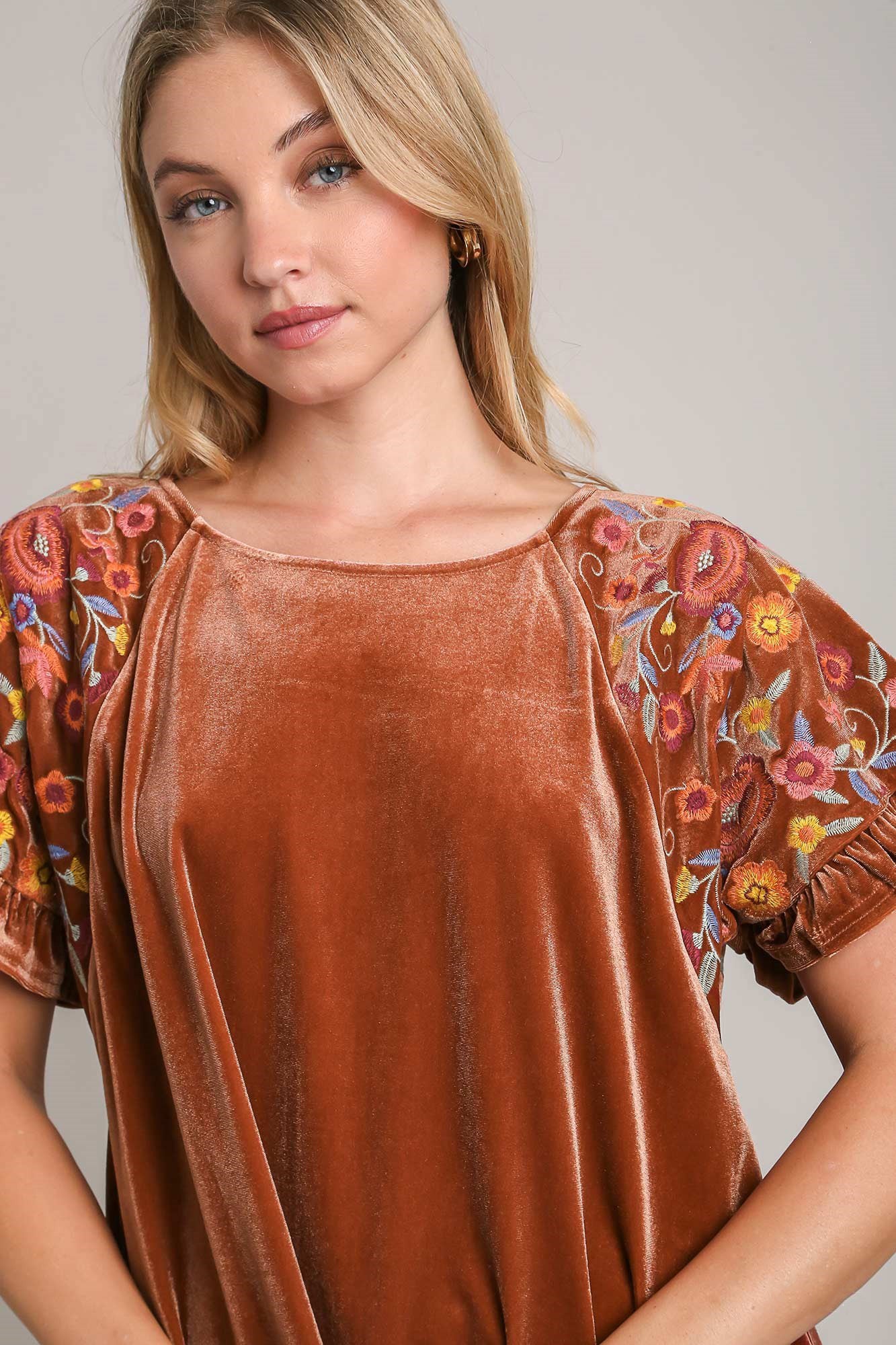 Umgee Velvet Embroidery Short Sleeve Blouse Apparel Apparel Ship from USA TikTok Trendsi Umgee USA Trendsi https://www.cyberehub.com