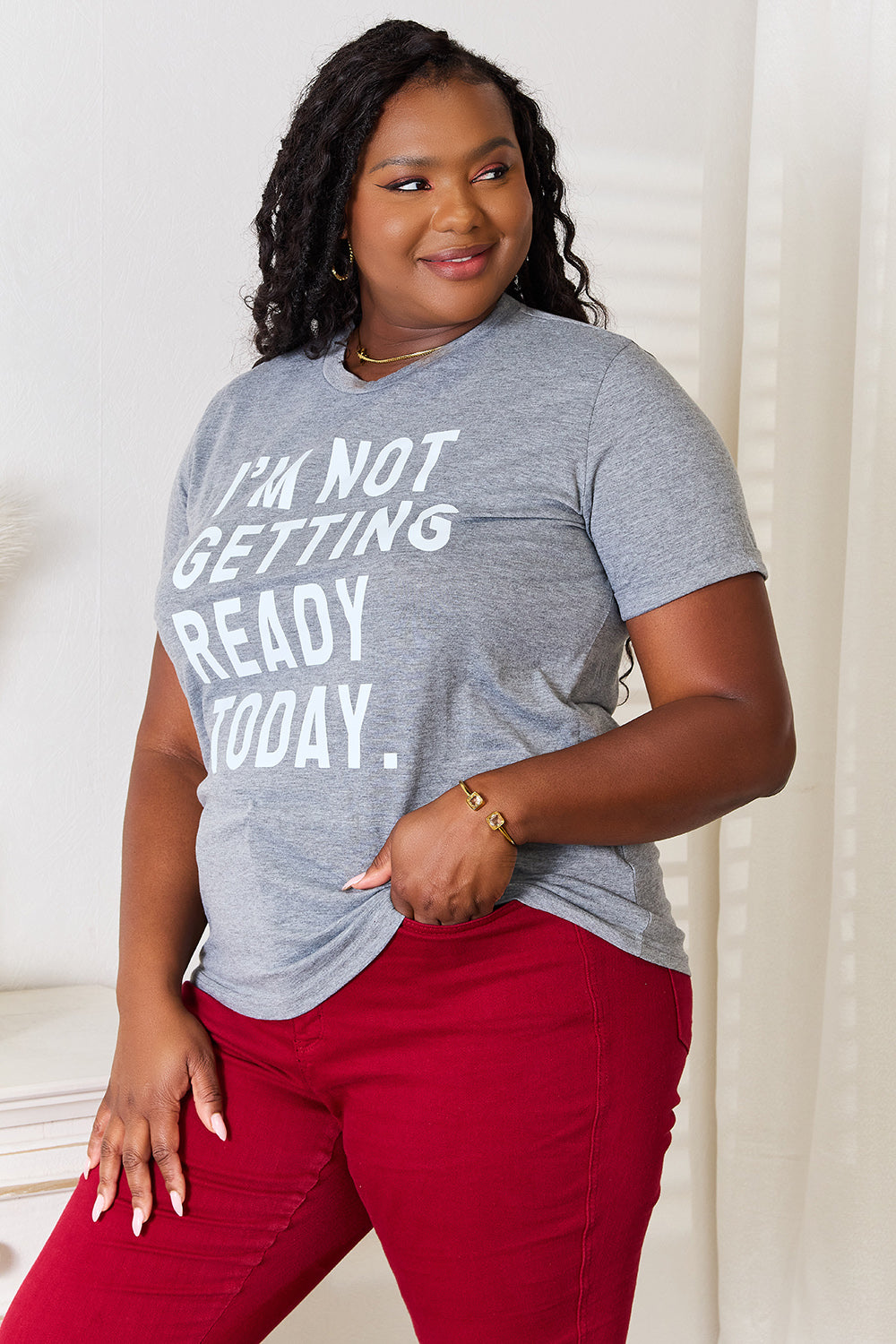 Simply Love I'M NOT GETTING READY TODAY Graphic T-Shirt Apparel/Tops Doorbusters Ship from USA Simply Love TikTok Tops Trendsi USPS Walmart Walmart Apparel Trendsi https://www.cyberehub.com