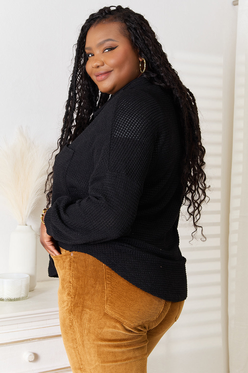 Double Take Waffle-Knit Collared Neck Dropped Shoulder Shirt Apparel/Tops Doorbusters Double Take Ship from USA TikTok Tops Trendsi USPS Walmart Walmart Apparel Trendsi https://www.cyberehub.com