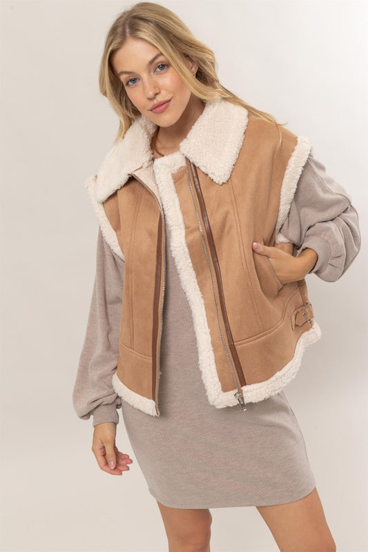 HYFVE Fur-Contrast Zip Up Suede Vest Brown Tops/Jackets/Sweaters Clothing Tops HYFVE Ship from USA TikTok Trendsi USPS Walmart Trendsi https://www.cyberehub.com