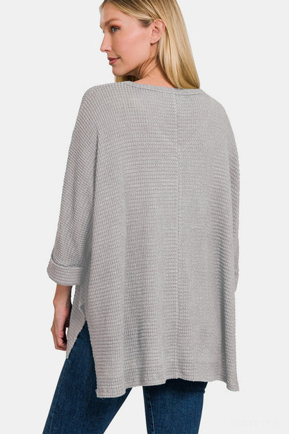 Zenana Waffle Knit V-Neck Long Sleeve Slit Top Tops/Jackets/Sweaters Clothing Tops Ship from USA TikTok Trendsi USPS Walmart Zenana Trendsi https://www.cyberehub.com