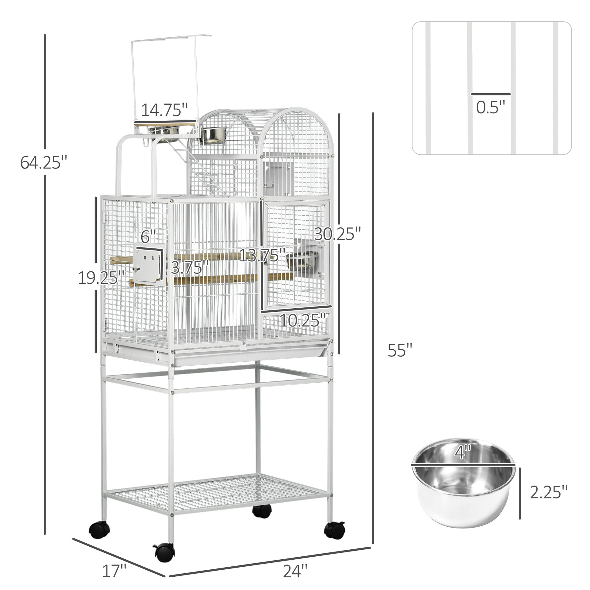 PawHut 55" Large Parrot Cage with Toy Hooks Above Top Bird Perch, Tray, Food Cups, Rolling Stand, Bird Cage for Cockatiels, Parakeets, Lovebirds Giga GNJ Kids Toys Giga https://www.cyberehub.com