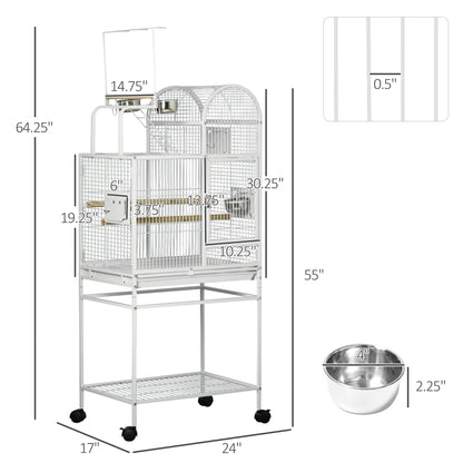 PawHut 55" Large Parrot Cage with Toy Hooks Above Top Bird Perch, Tray, Food Cups, Rolling Stand, Bird Cage for Cockatiels, Parakeets, Lovebirds Giga GNJ Kids Toys Giga https://www.cyberehub.com