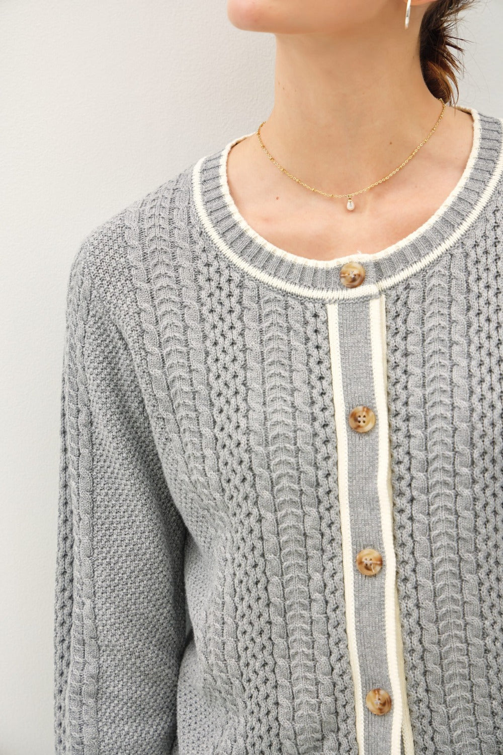 Be Cool Cable Knit Long Sleeve Contrast Edge Cardigan Tops/Jackets/Sweaters BE COOL Clothing Tops Ship from USA TikTok Trendsi USPS Walmart Trendsi https://www.cyberehub.com