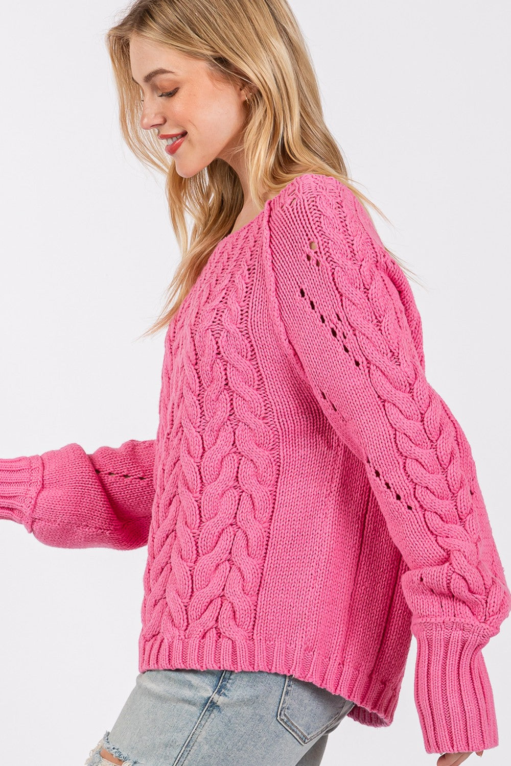 SAGE + FIG Cable-Knit Long Sleeve Sweater Shirt Apparel Clothing Tops SAGE+FIG Ship from USA Shirts USA Women Trendsi https://www.cyberehub.com