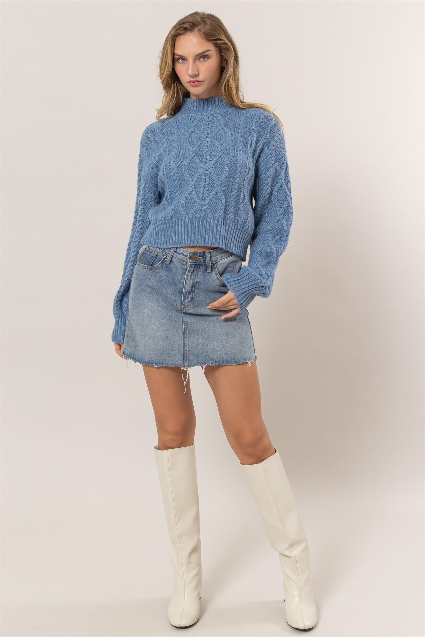 HYFVE Cable-Knit Mock Neck Dropped Shoulder Sweater Apparel Featured HYFVE Ship from USA Tiktok Trendsi USA USPS Walmart Trendsi https://www.cyberehub.com