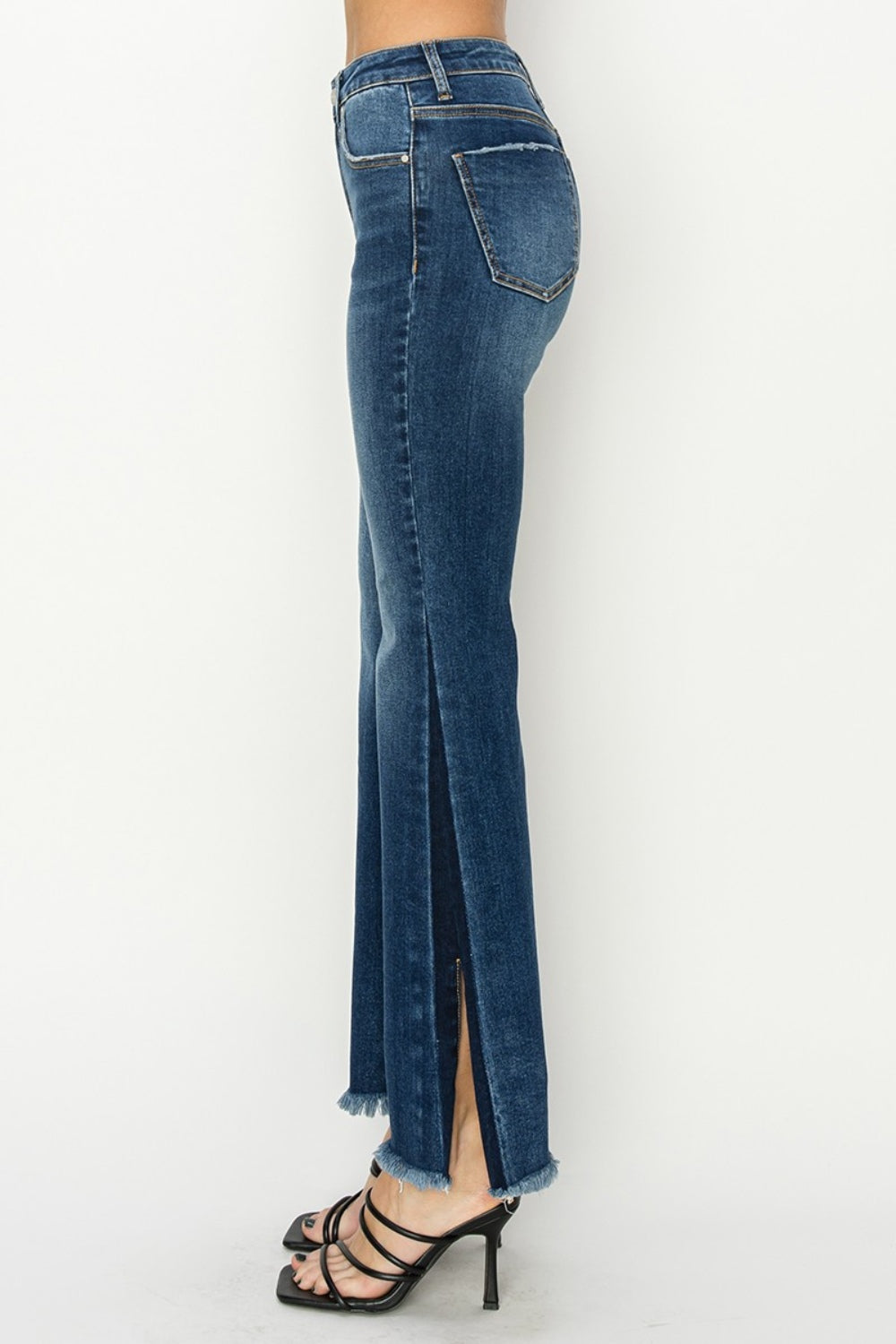 RISEN Full Size High Rise Side Shadow Seam Detail Slit Flare Jeans Bottoms Bottoms Clothing RISEN Ship from USA Women Trendsi https://www.cyberehub.com