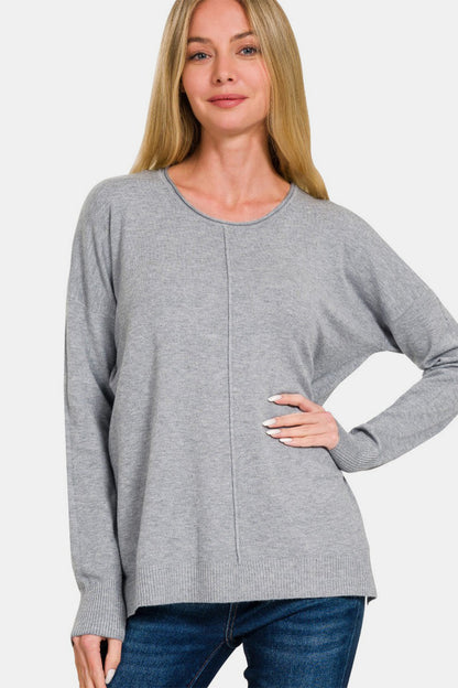 Zenana Front Seam Round Neck Sweater Gray Tops/Jackets/Sweaters Clothing Tops Ship from USA TikTok Trendsi USPS Walmart Zenana Trendsi https://www.cyberehub.com