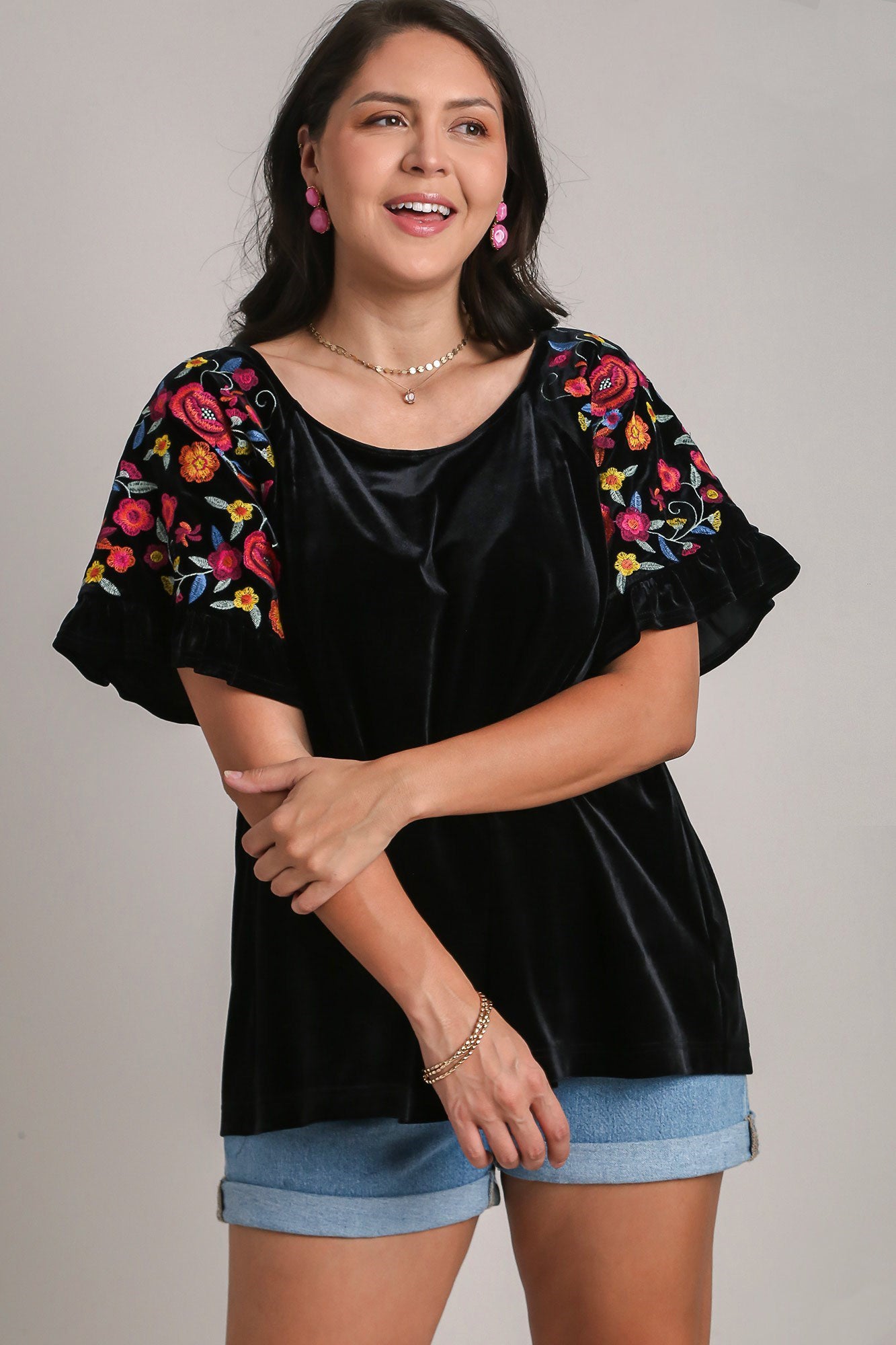 Umgee Full Size Velvet Embroidery Short Sleeve Blouse Apparel Apparel Ship from USA TikTok Trendsi Umgee USA Trendsi https://www.cyberehub.com