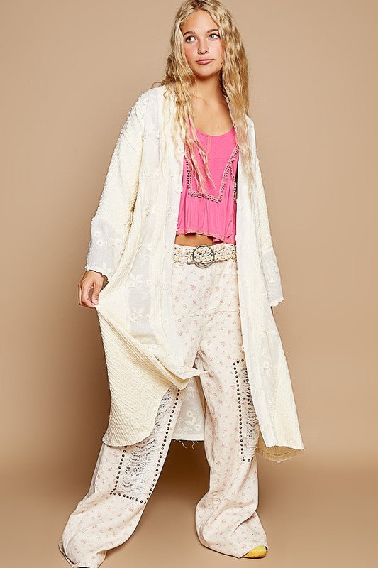POL Flower Lace Trim Open Front Longline Cardigan Apparel Apparel POL Ship from USA TikTok Trendsi Trendsi https://www.cyberehub.com