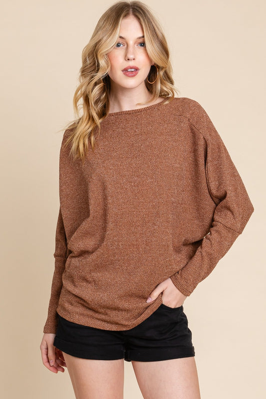 BOMBOM Drop Shoulder Long Sleeve Knit Top Camel Shirt Apparel BOMBOM Clothing Tops Ship from USA Shirts USA Women Trendsi https://www.cyberehub.com