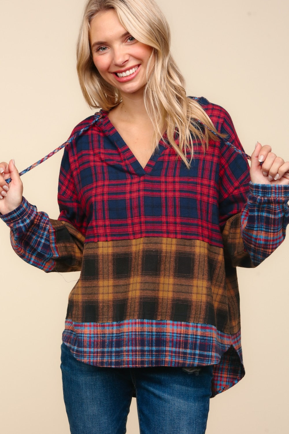 Haptics Plaid Edge Cut Detail Hooded Top Tops/Jackets/Sweaters Clothing Tops Haptics Ship from USA TikTok Trendsi USPS Walmart Trendsi https://www.cyberehub.com
