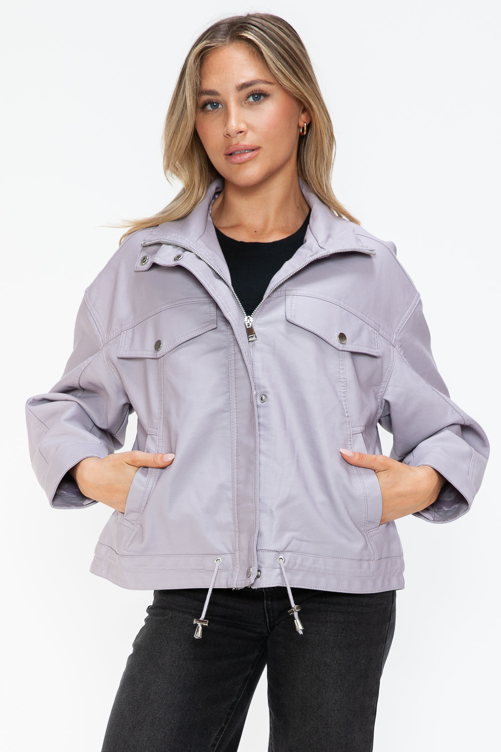 How Dare U Drawstring Hem PU Leather Zip Up Jacket Apparel Featured How Dare U Ship from USA Tiktok Trendsi USA USPS Walmart Trendsi https://www.cyberehub.com
