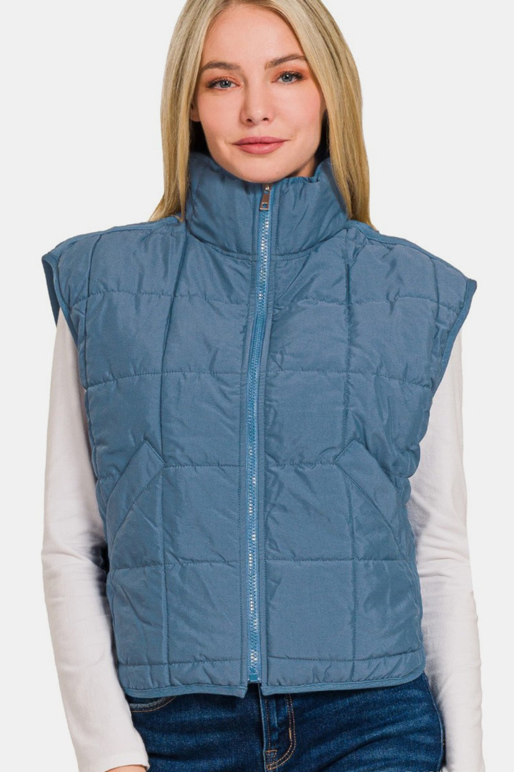 Zenana Zip Up Cropped Puffer Vest with Pockets Tops/Jackets/Sweaters Clothing Tops Ship from USA TikTok Trendsi USPS Walmart Zenana Trendsi https://www.cyberehub.com