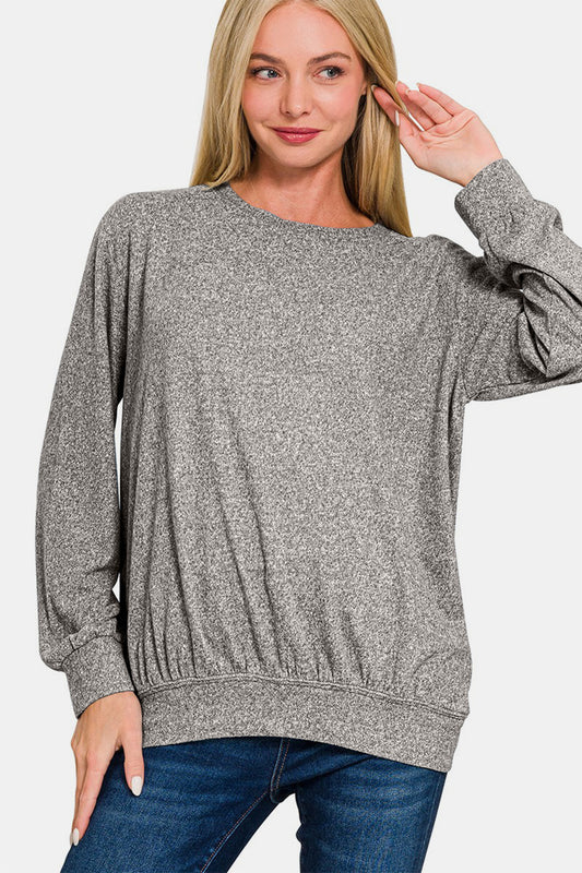 Zenana Full Size Melange Round Neck Top Black Apparel/Tops Ship from USA TikTok Tops Trendsi USPS Walmart Walmart Apparel Zenana Trendsi https://www.cyberehub.com