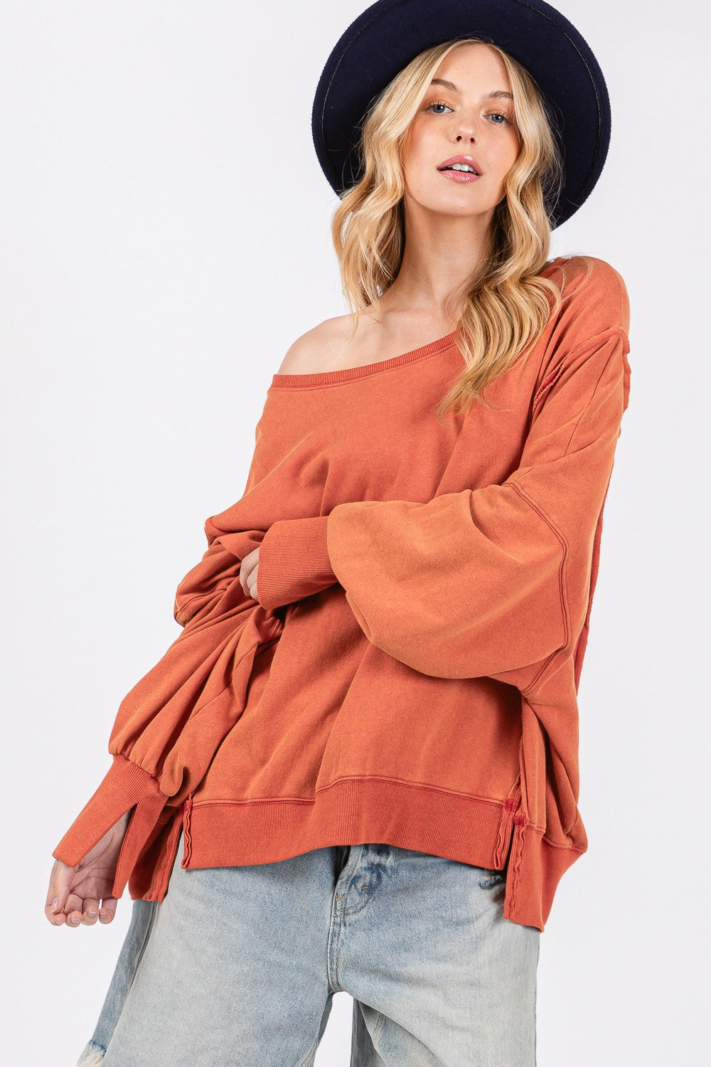 SAGE + FIG Mineral Wash Side Slit Oversized Sweatshirt Tops/Jackets/Sweaters Clothing Tops SAGE+FIG Ship from USA TikTok Trendsi USPS Walmart Trendsi https://www.cyberehub.com