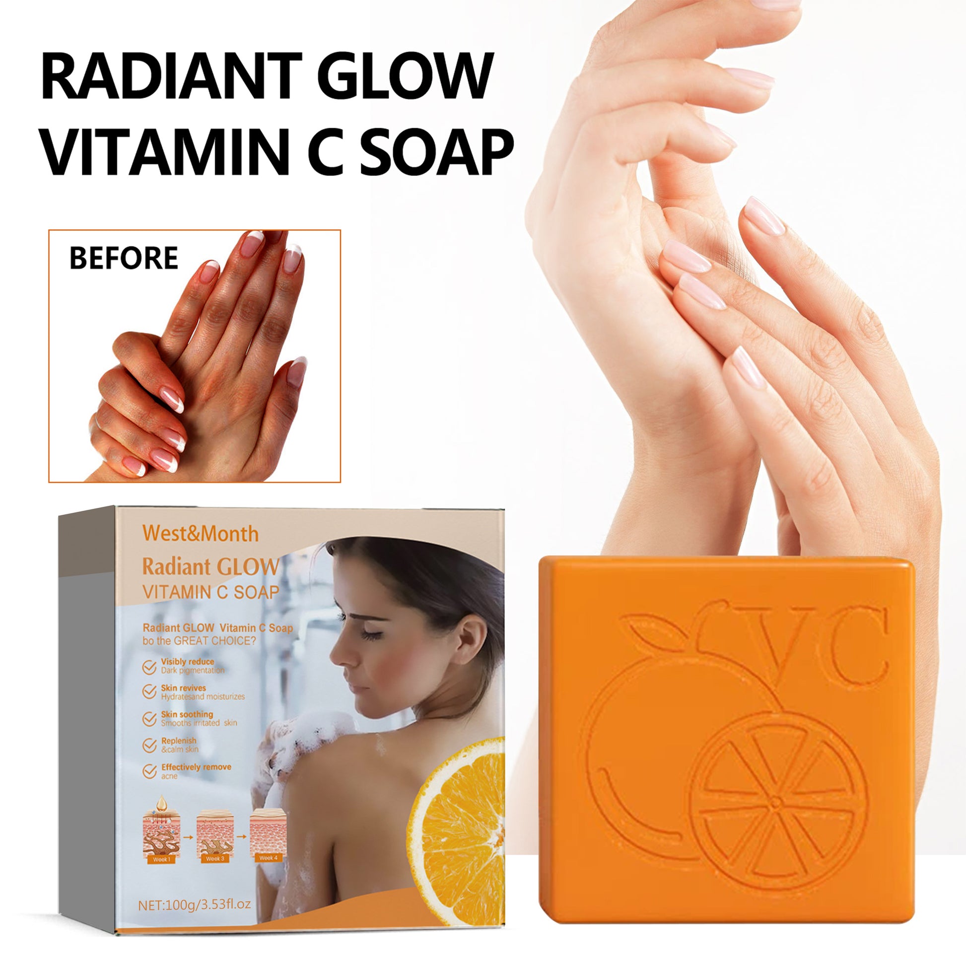 Radiant Glow Vitamin C Soap, Brightening Moisturizing Bath Cleansing Soap Health Eprolo https://www.cyberehub.com