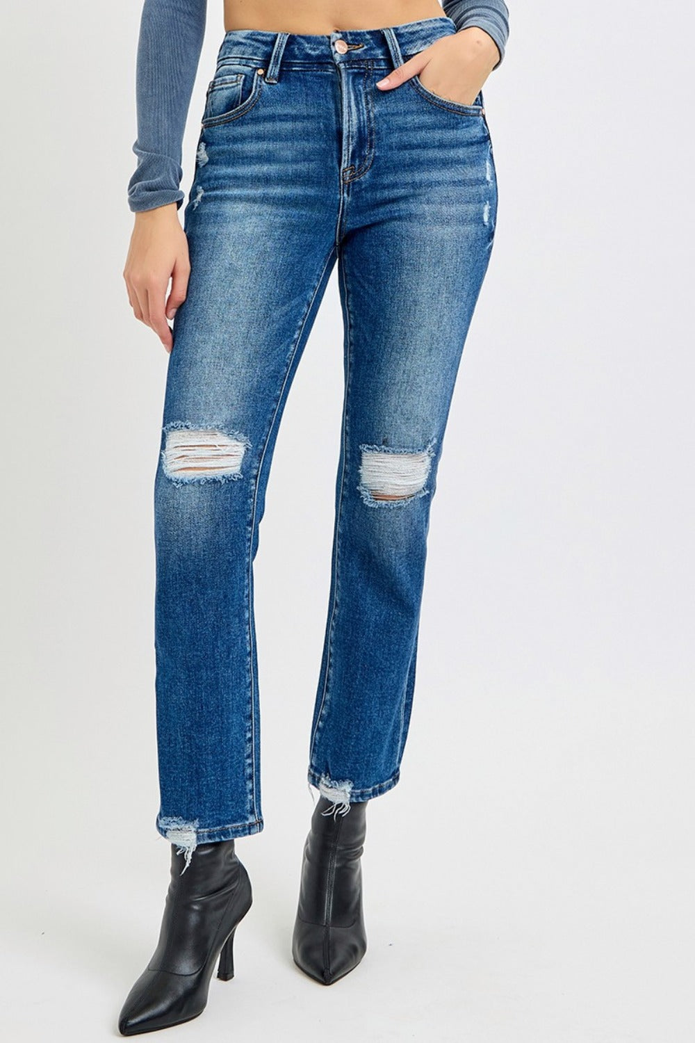 RISEN Full Size High Rise Distressed Crop Straight Jeans Bottoms Bottoms Clothing RISEN Ship from USA Women Trendsi https://www.cyberehub.com