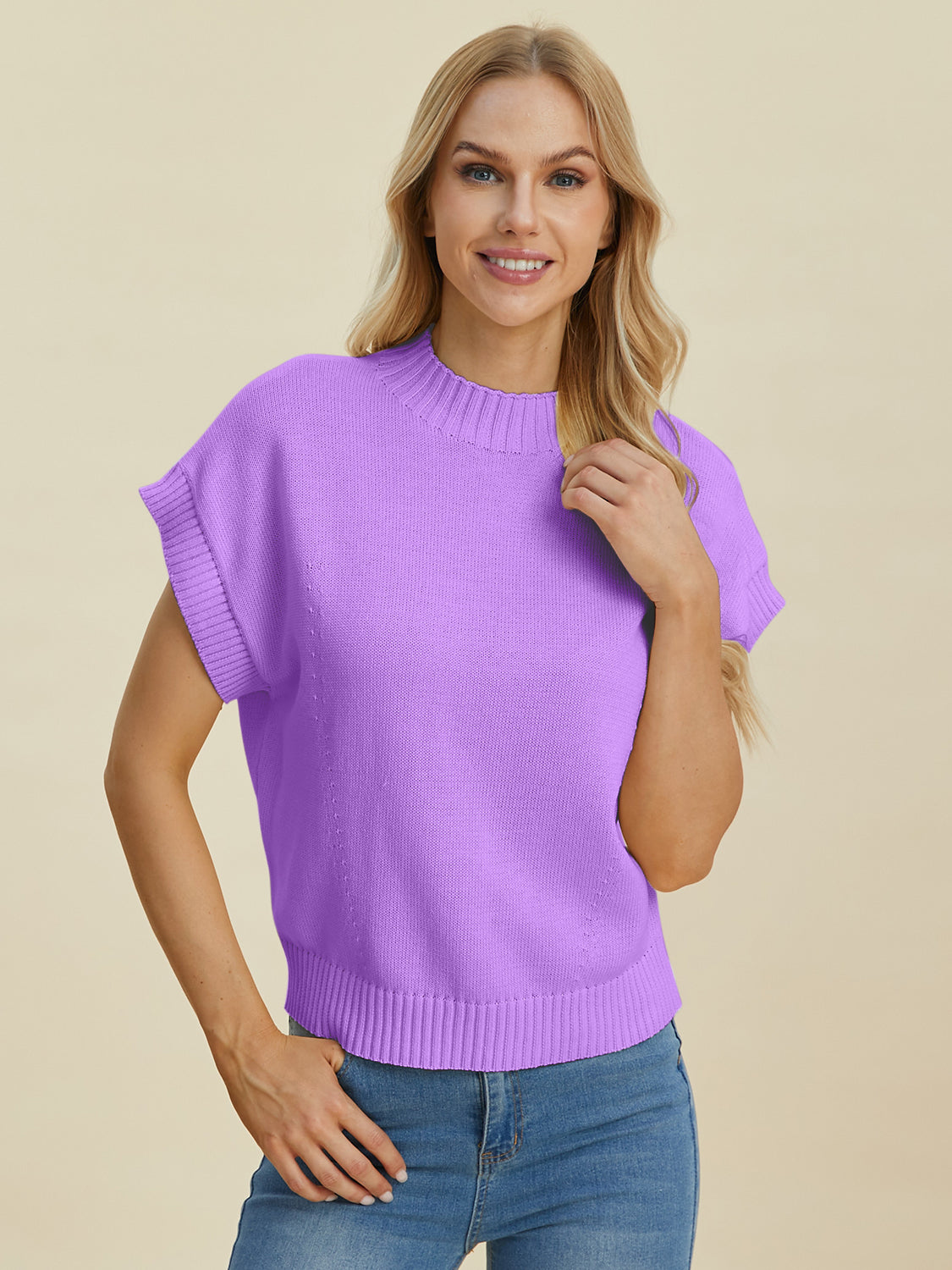 Double Take Full Size Mock Neck Short Sleeve Sweater Shirt Apparel Clothing Tops Double Take Ship from USA Shirts USA Women Trendsi https://www.cyberehub.com