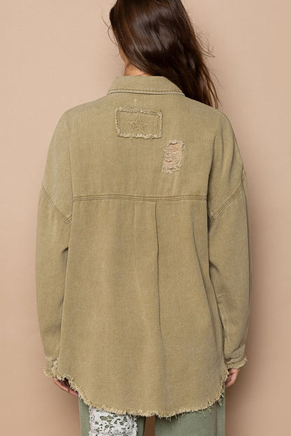 POL Button Down Raw Hem Distressed Shacket Shirt Apparel Clothing Tops POL Ship from USA Shirts USA Women Trendsi https://www.cyberehub.com