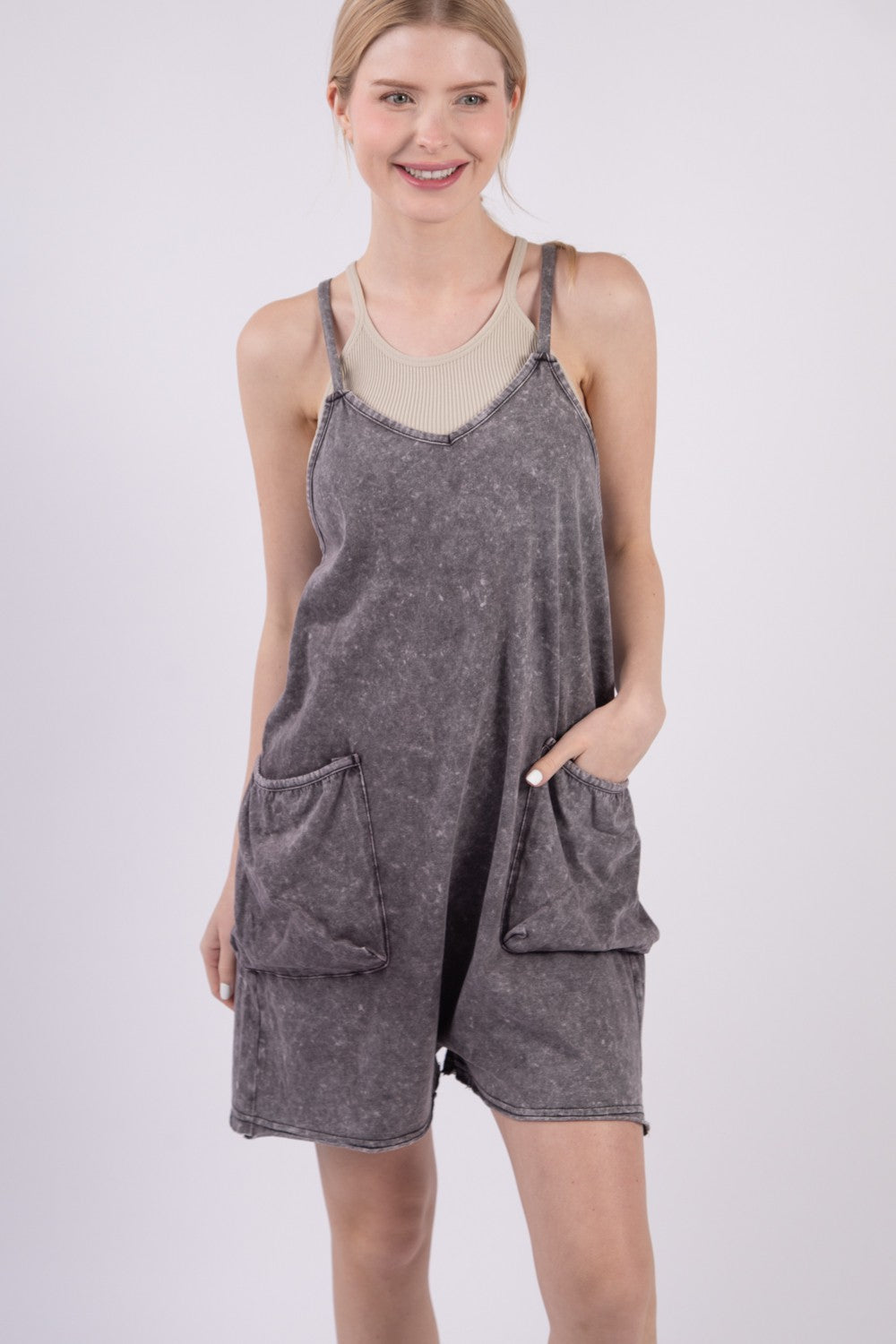 VERY J V-Neck Sleeveless Washed Romper Apparel/Tops Ship from USA TikTok Tops Trendsi USPS VERY J Walmart Walmart Apparel Trendsi https://www.cyberehub.com