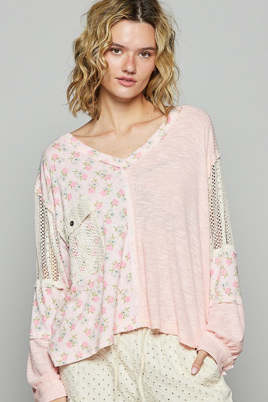 POL Floral Crochet Patch V-Neck Top Powder Peach Apparel Apparel POL Ship from USA TikTok Trendsi Trendsi https://www.cyberehub.com
