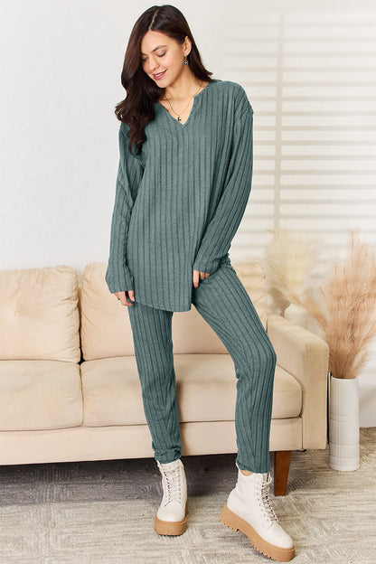 Basic Bae Full Size Notched Long Sleeve Top and Pants Set Deep Teal Apparel/Tops Basic Bae Ship from USA TikTok Tops Trendsi USPS Walmart Walmart Apparel Trendsi https://www.cyberehub.com