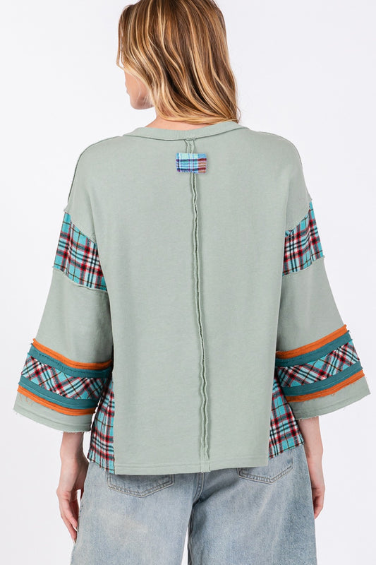 SAGE + FIG Peace Applique Patch Contrast Plaid Top Tops/Jackets/Sweaters Clothing Tops SAGE+FIG Ship from USA TikTok Trendsi USPS Walmart Trendsi https://www.cyberehub.com