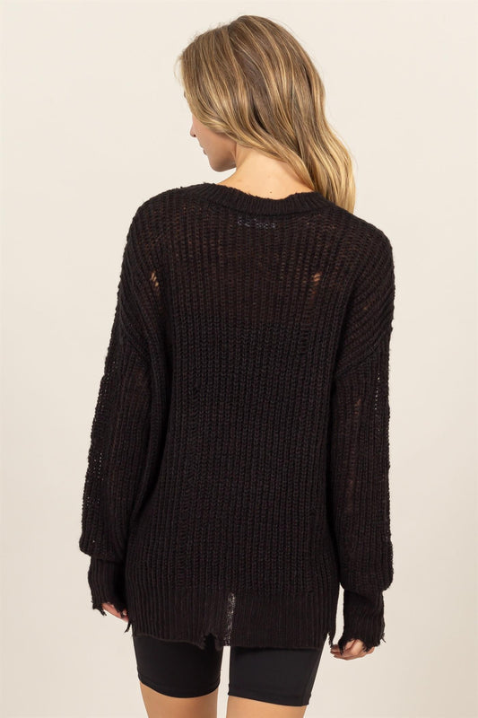 HYFVE Distressed Long Sleeve Knit Top Tops/Jackets/Sweaters Clothing Tops HYFVE Ship from USA TikTok Trendsi USPS Walmart Trendsi https://www.cyberehub.com