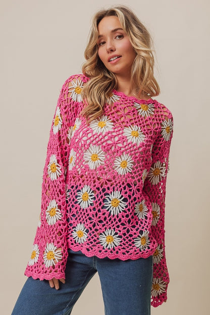 BiBi Floral Crochet Net Lace Cover Up Shirt Apparel BiBi Clothing Tops Ship from USA Shirts USA Women Trendsi https://www.cyberehub.com