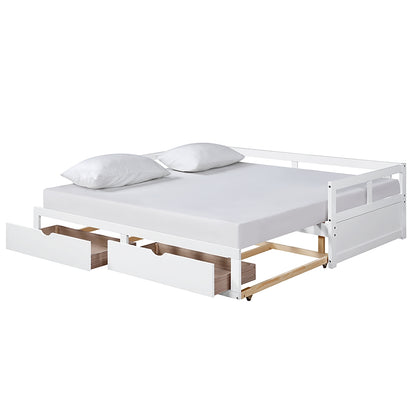 Wooden Daybed with Trundle Bed and Two Storage Drawers , Extendable Bed Daybed,Sofa Bed for Bedroom Living Room,White Furniture Giga GNJ Home Home & Garden Home Goods Walmart Giga https://www.cyberehub.com