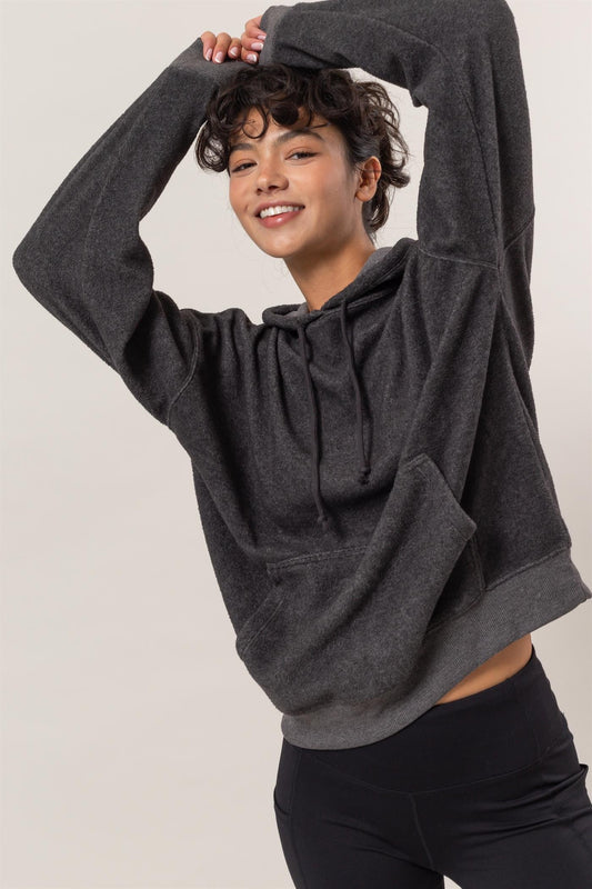 HYFVE Brushed Long Sleeve Hoodie with Kangaroo Pocket Charcoal Apparel/Tops HYFVE Ship from USA TikTok Tops Trendsi USPS Walmart Walmart Apparel Trendsi https://www.cyberehub.com