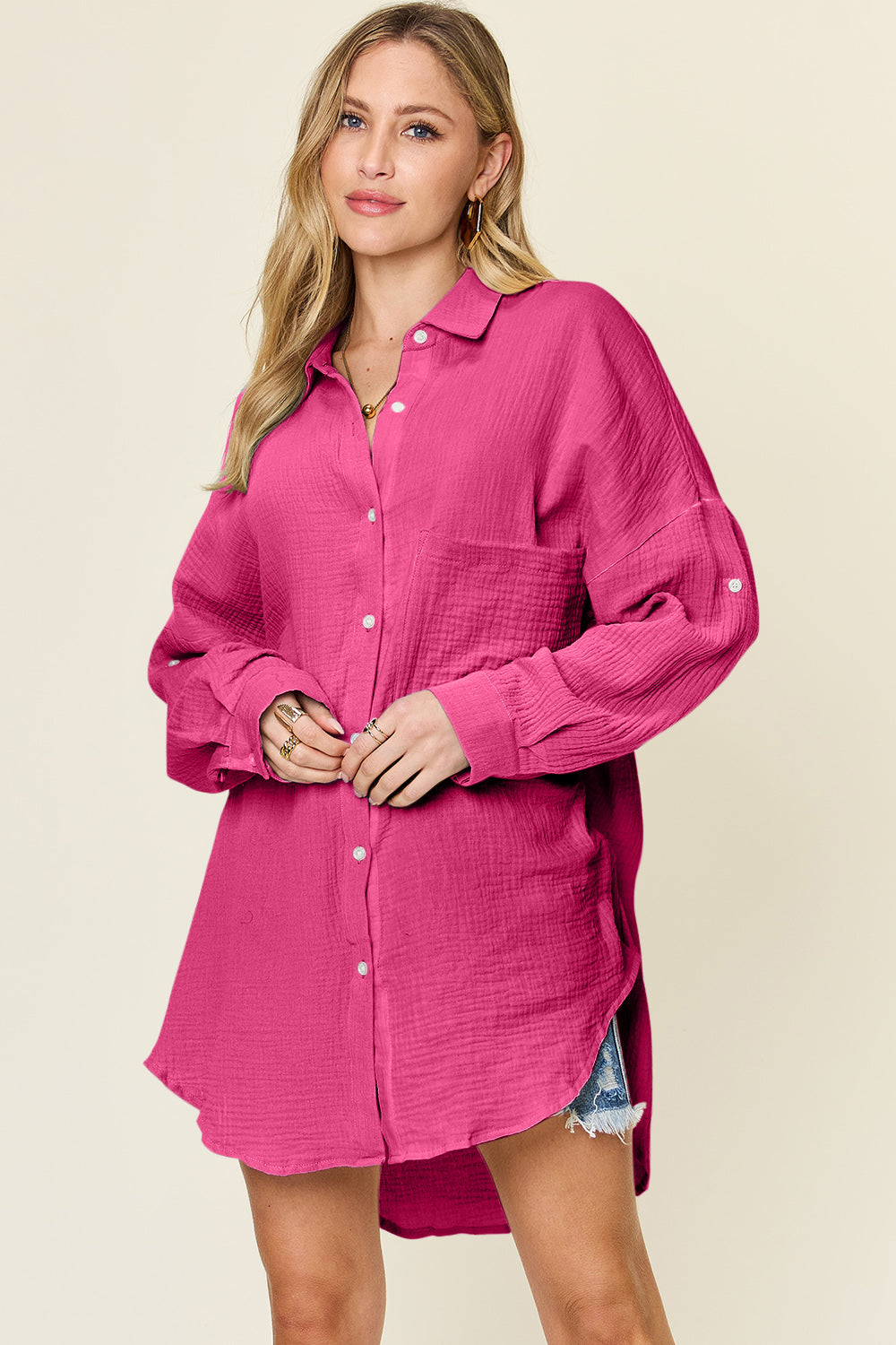 Double Take Full Size Pocketed Texture Button Up Shirt Apparel/Tops Double Take Ship from USA TikTok Tops Trendsi USPS Walmart Walmart Apparel Trendsi https://www.cyberehub.com
