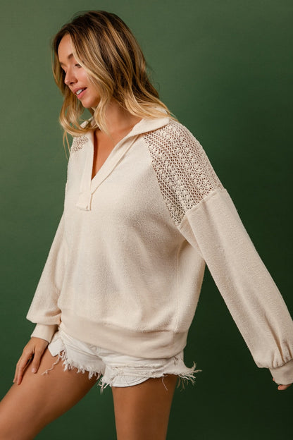 BiBi French Terry Lace Shoulder Top Tops/Jackets/Sweaters BiBi Clothing Tops Ship from USA TikTok Trendsi USPS Walmart Trendsi https://www.cyberehub.com