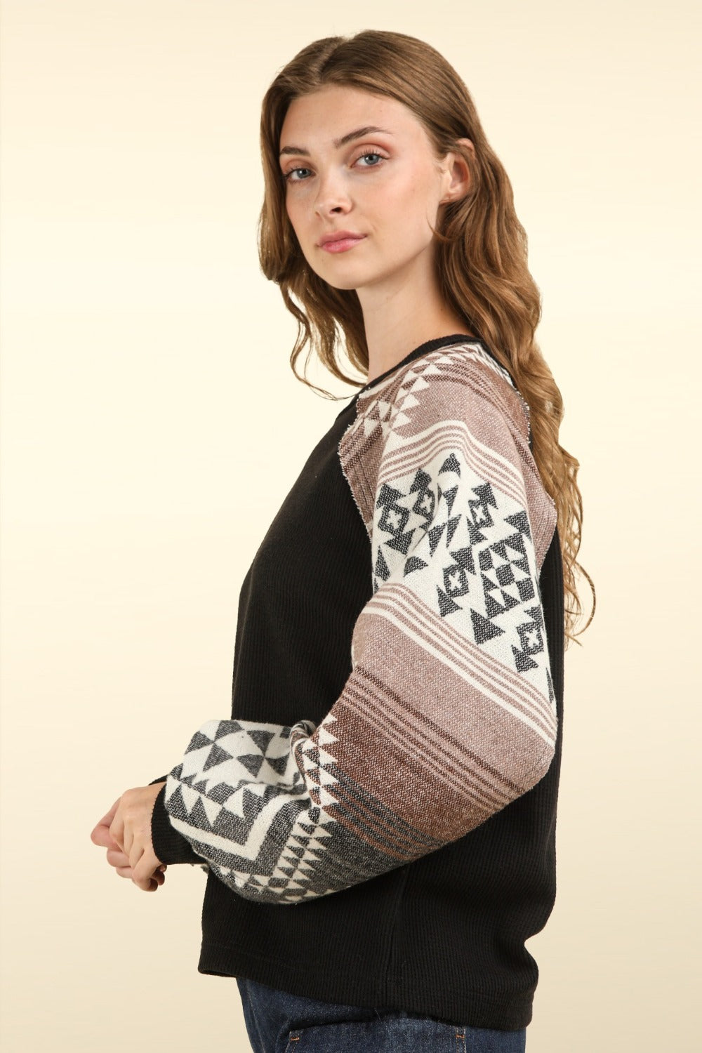 VERY J Printed Long Sleeve Round Neck Knit Top Shirt Apparel Clothing Tops Ship from USA Shirts USA VERY J Women Trendsi https://www.cyberehub.com