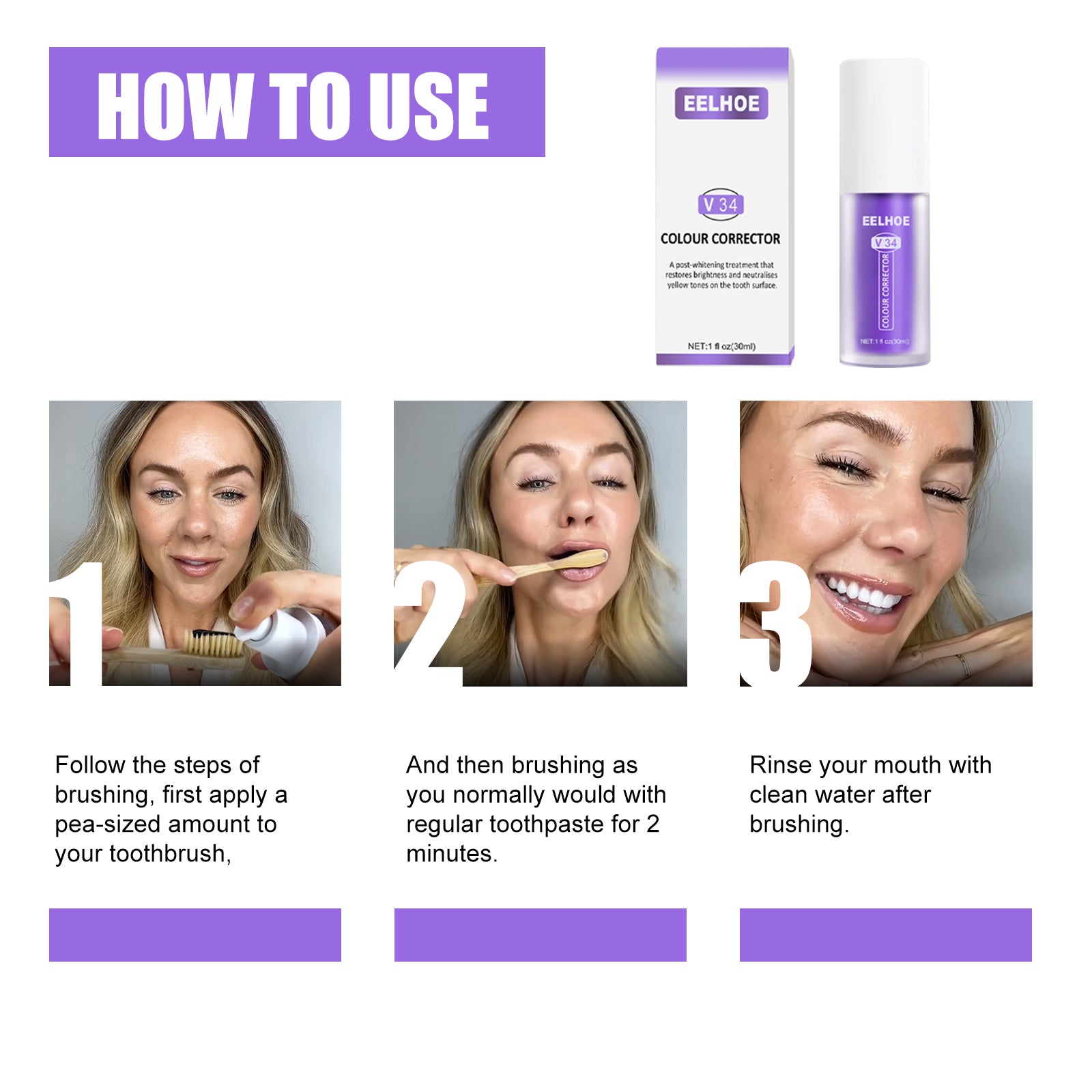 EELHOE V34 Colour Corrector, Mouth Shine White Clean Stains Shine White Teeth Purple Toothpaste Health Eprolo https://www.cyberehub.com