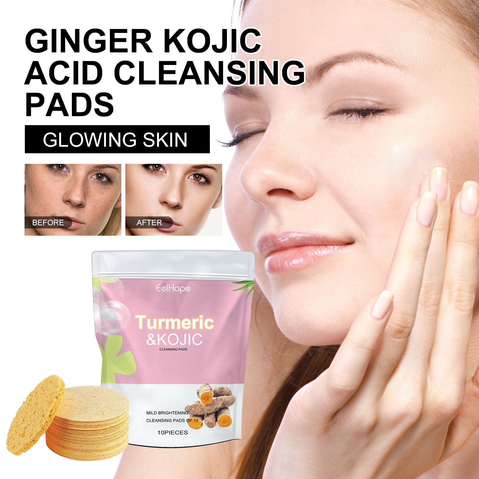 EelHope Turmeric & Kojic Cleansing Pads, Deep Clean Delicate Pores Reduce Acne Spots Facial Skin Brightening Health Eprolo https://www.cyberehub.com