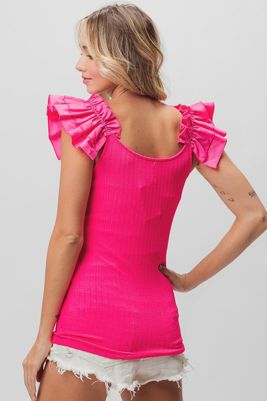 BiBi Ruffled Shoulder Strap Rib Texture Top Tops/Jackets/Sweaters BiBi Clothing Tops Ship from USA TikTok Trendsi USPS Walmart Trendsi https://www.cyberehub.com