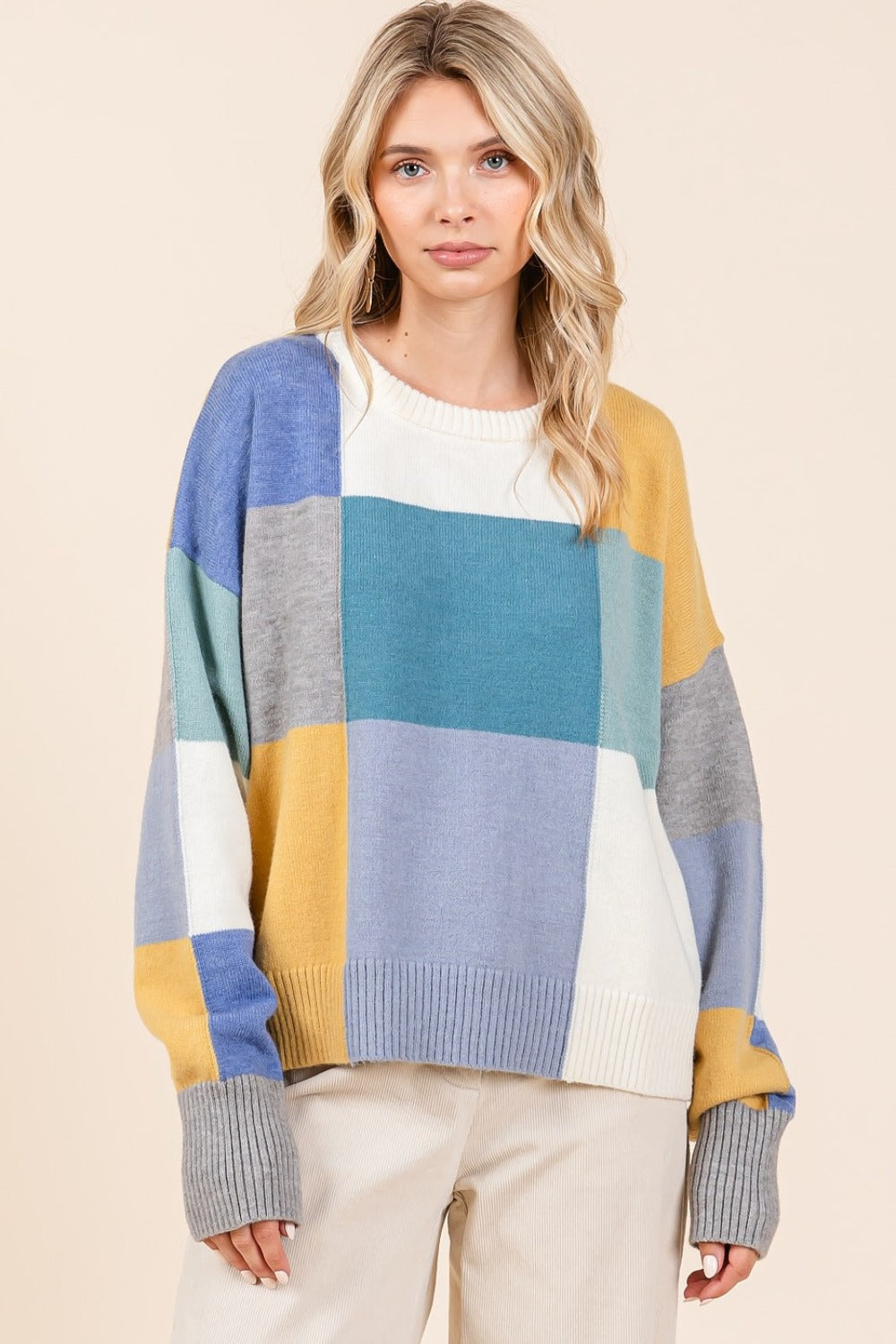 Mittoshop Color Block Round Neck Sweater Shirt Apparel Clothing Tops Mittoshop Ship from USA Shirts USA Women Trendsi https://www.cyberehub.com