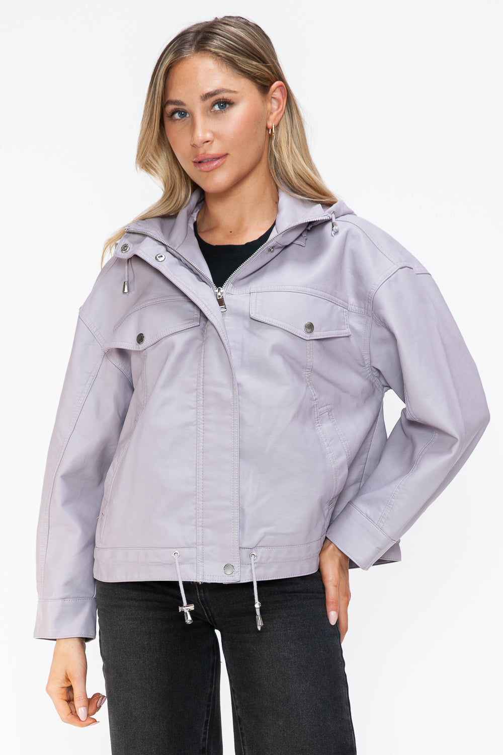 How Dare U Drawstring Hem PU Leather Zip Up Jacket Apparel Featured How Dare U Ship from USA Tiktok Trendsi USA USPS Walmart Trendsi https://www.cyberehub.com