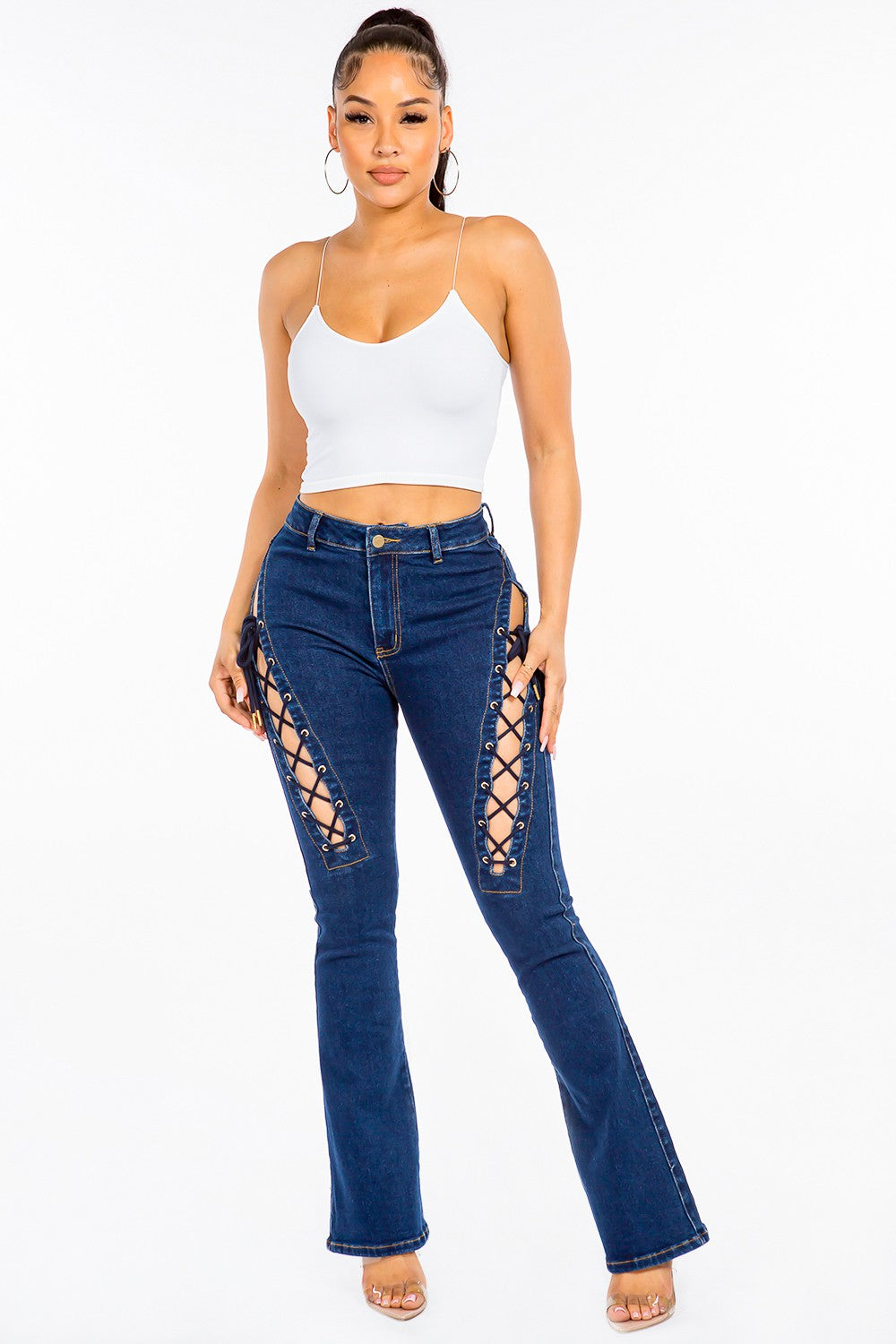 American Bazi High Rise Lace Up Jeans Bottoms American Bazi Bottoms Clothing Ship from USA Women Trendsi https://www.cyberehub.com