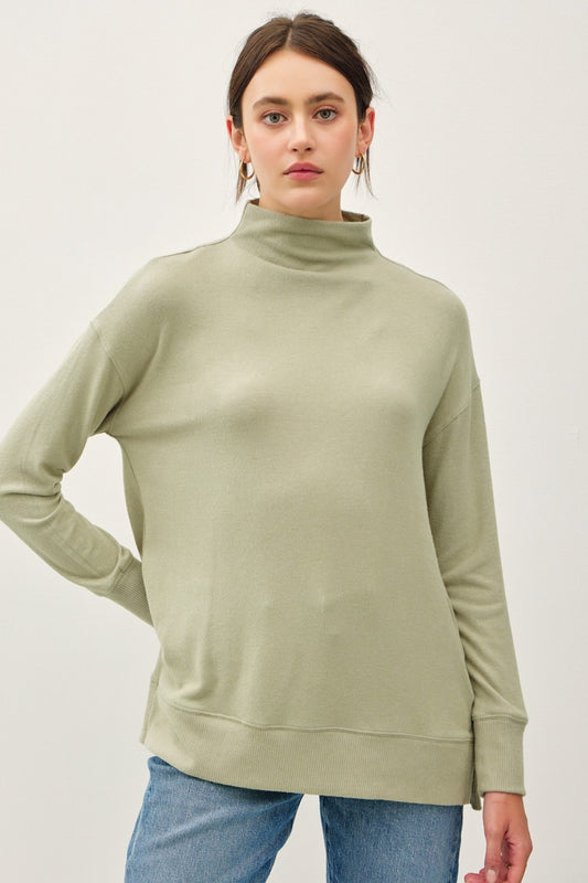 Be Cool Side Slit Mock Neck Long Sleeve Tunic Top Spruce Apparel/Tops BE COOL Ship from USA TikTok Tops Trendsi USPS Walmart Walmart Apparel Trendsi https://www.cyberehub.com