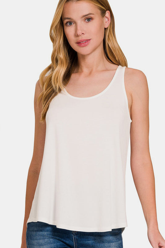 Zenana Round Neck Flowy Hem Tank Ivory Apparel/Tops Ship from USA TikTok Tops Trendsi USPS Walmart Walmart Apparel Zenana Trendsi https://www.cyberehub.com
