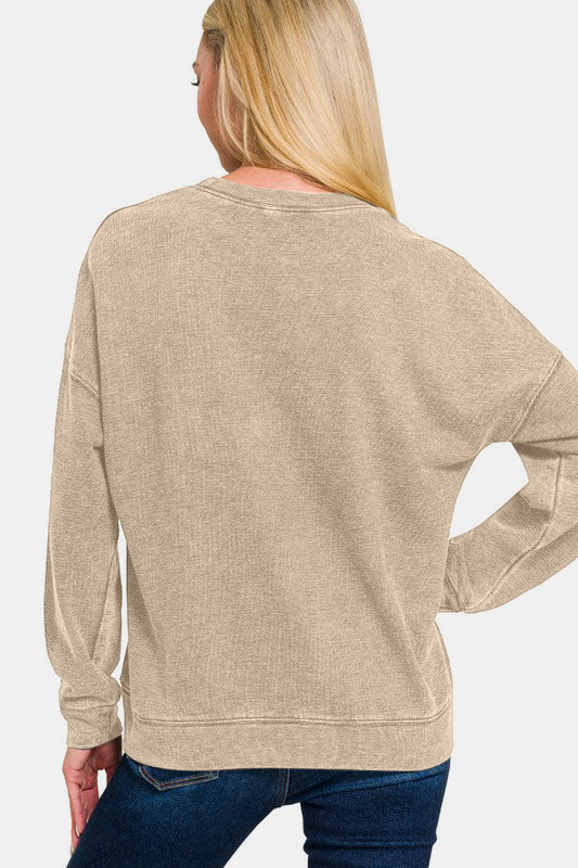 Zenana Washed Round Neck Dropped Shoulder Sweatshirt Apparel/Tops Ship from USA TikTok Tops Trendsi USPS Walmart Walmart Apparel Zenana Trendsi https://www.cyberehub.com