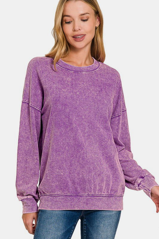 Zenana Washed Round Neck Dropped Shoulder Sweatshirt Violet Apparel Apparel Ship from USA TikTok Trendsi Zenana Trendsi https://www.cyberehub.com