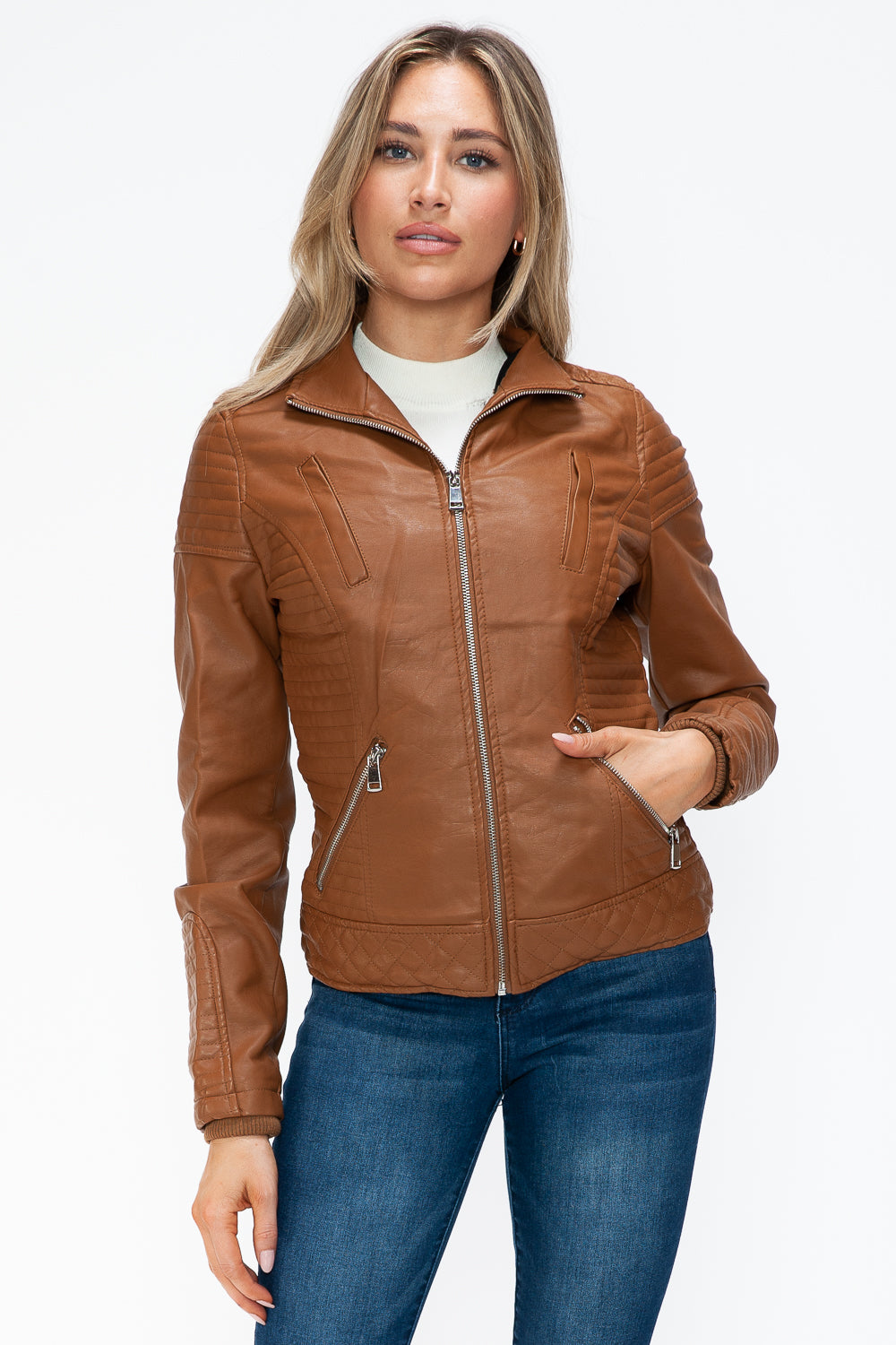 YMI Faux Layered Double-Zipper Jacket with Fuzzy Hood Tops/Jackets/Sweaters Clothing Tops Ship from USA TikTok Trendsi USPS Walmart YMI outerwear Trendsi https://www.cyberehub.com